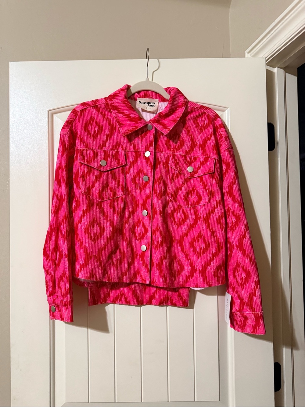 Savanna Jane Bright Pink Patterned Corduroy Jacket